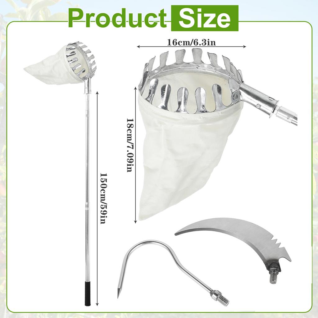 3.2M Fruit Picker Tool Metal Gardening Orchard Picking Tool With Storage Bag Fruit Catcher For Cherry Berry Orange Lemon Pear