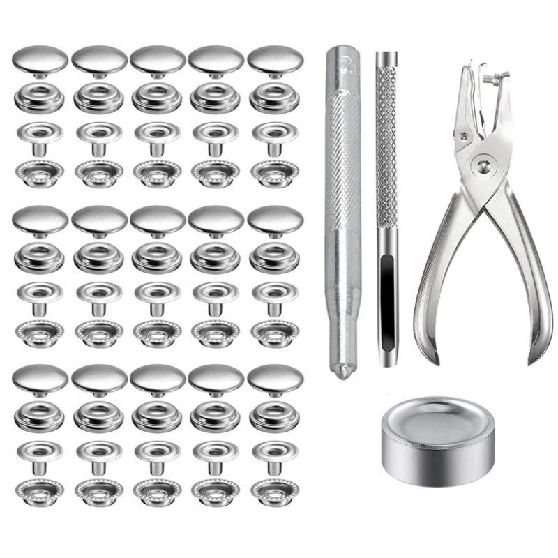 15mm Stainless Steel Rustproof Snap Fasteners - 50 Sets for Outdoor Tent Fixing with Large White Buckle, Fast Shipping