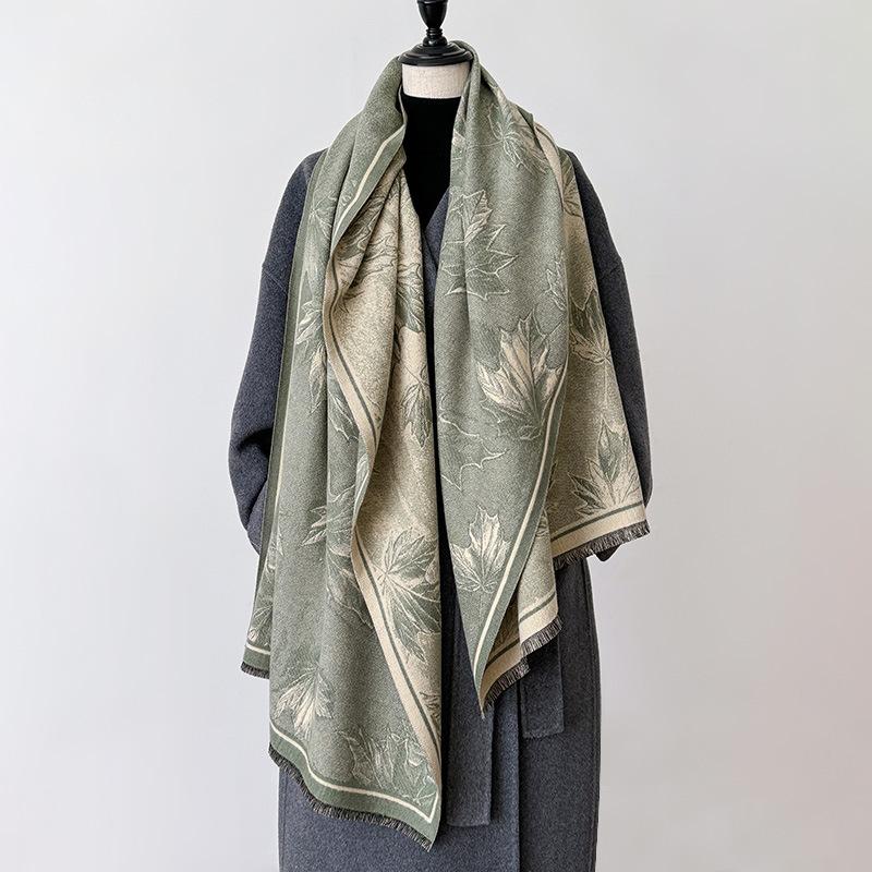 imitation cashmere maple leaf retro style advanced texture printing double-sided warm scarf shawl