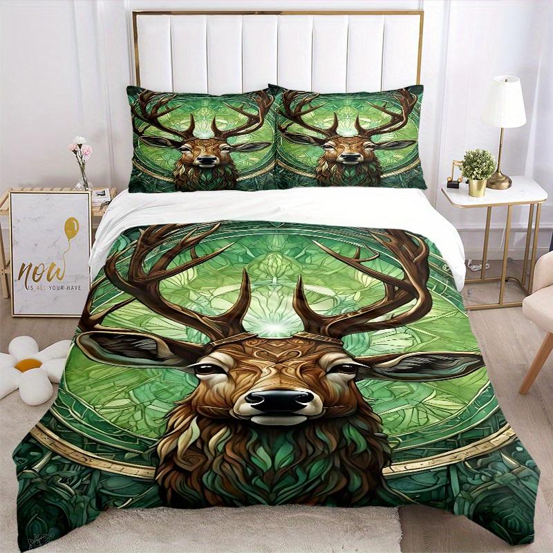 3pcs Deer Forest Soft Comfortable Bedding Set, For Bedroom, Guest Room And Dorm, All Season Use, High-Definition Printing, Machine Washable 129
