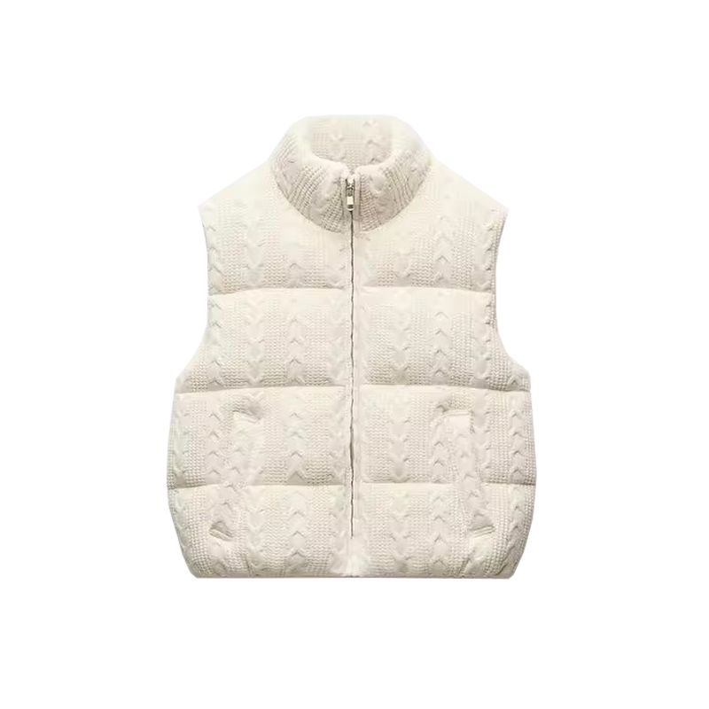Fall and Winter New Women's Clothing Fashion Style Stand Collar Sleeveless Zipper Ornament Short Knitting Cotton-Padded Jacket Vest 6318224