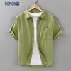 ROMON Men's Summer Casual Pure Cotton Short Sleeve Shirt