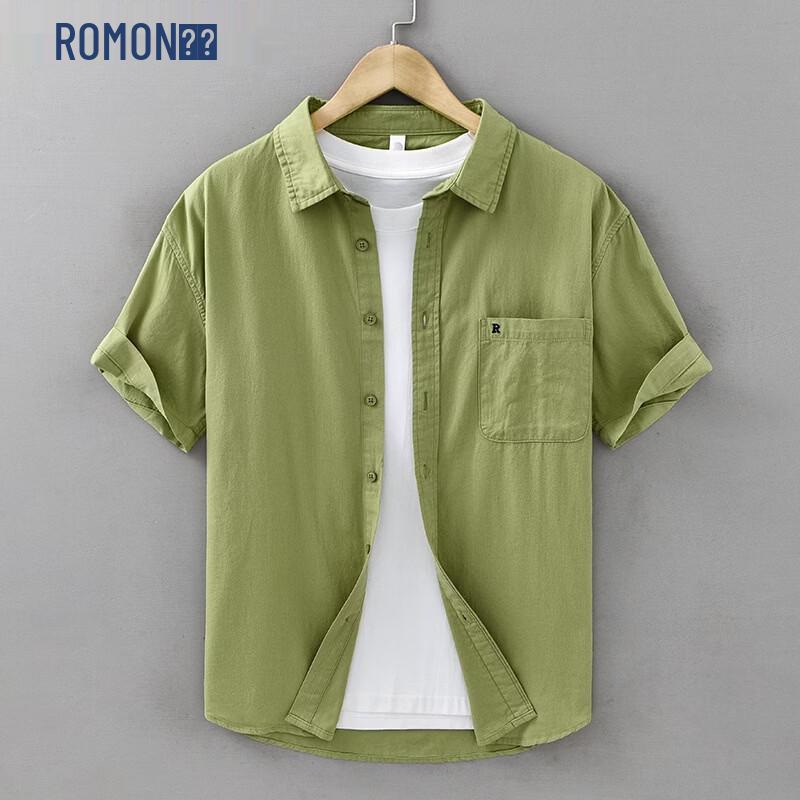 Romon Men s Summer Casual Pure Cotton Short Sleeve Shirt L