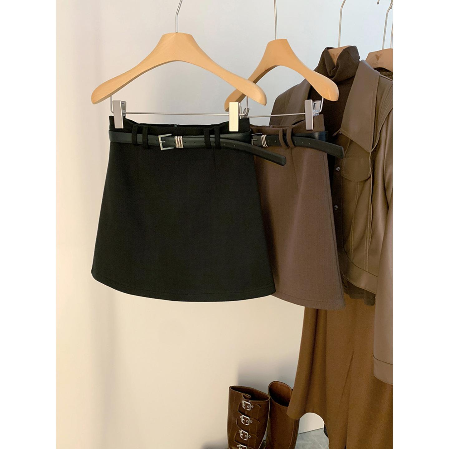 Korean Plus Size Women s High-Waisted Brown Wool A-Line Skirt - Spring/Autumn 4XL