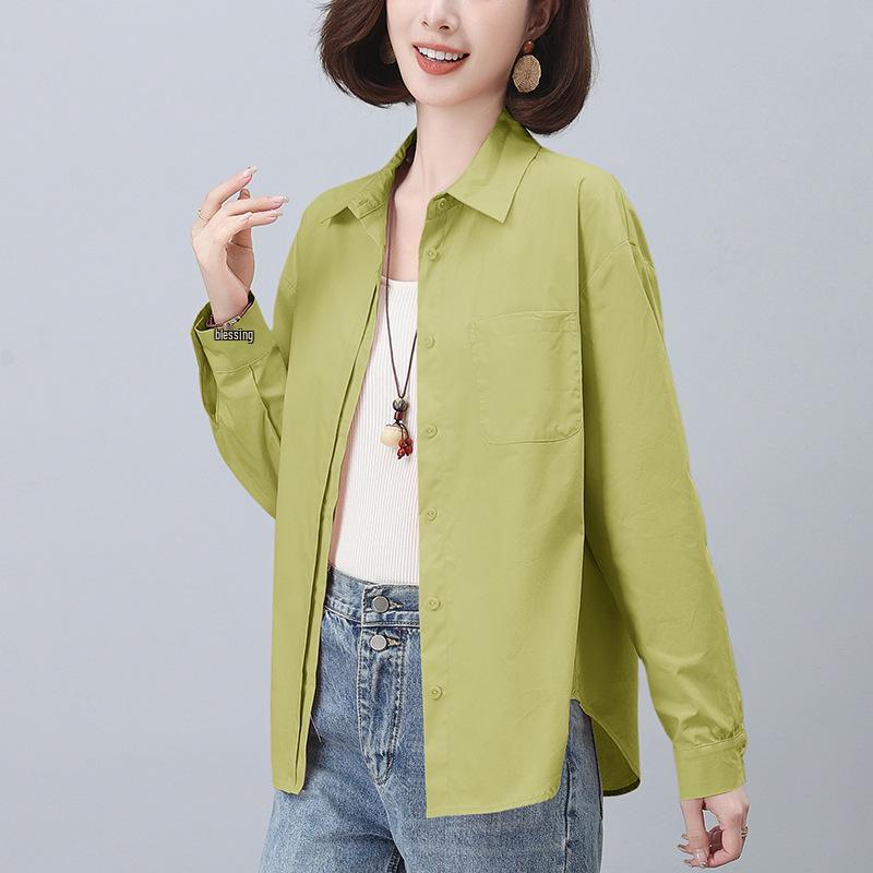 

Women s 2024 Spring/Autumn Pure Cotton Long-Sleeve Loose Solid Color Age-Reducing Fashion Shirt XL