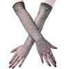 Sunscreen Fishnet Full Finger Mesh Gloves Bridal Gloves Tulle Mittens Rhinestones Gloves