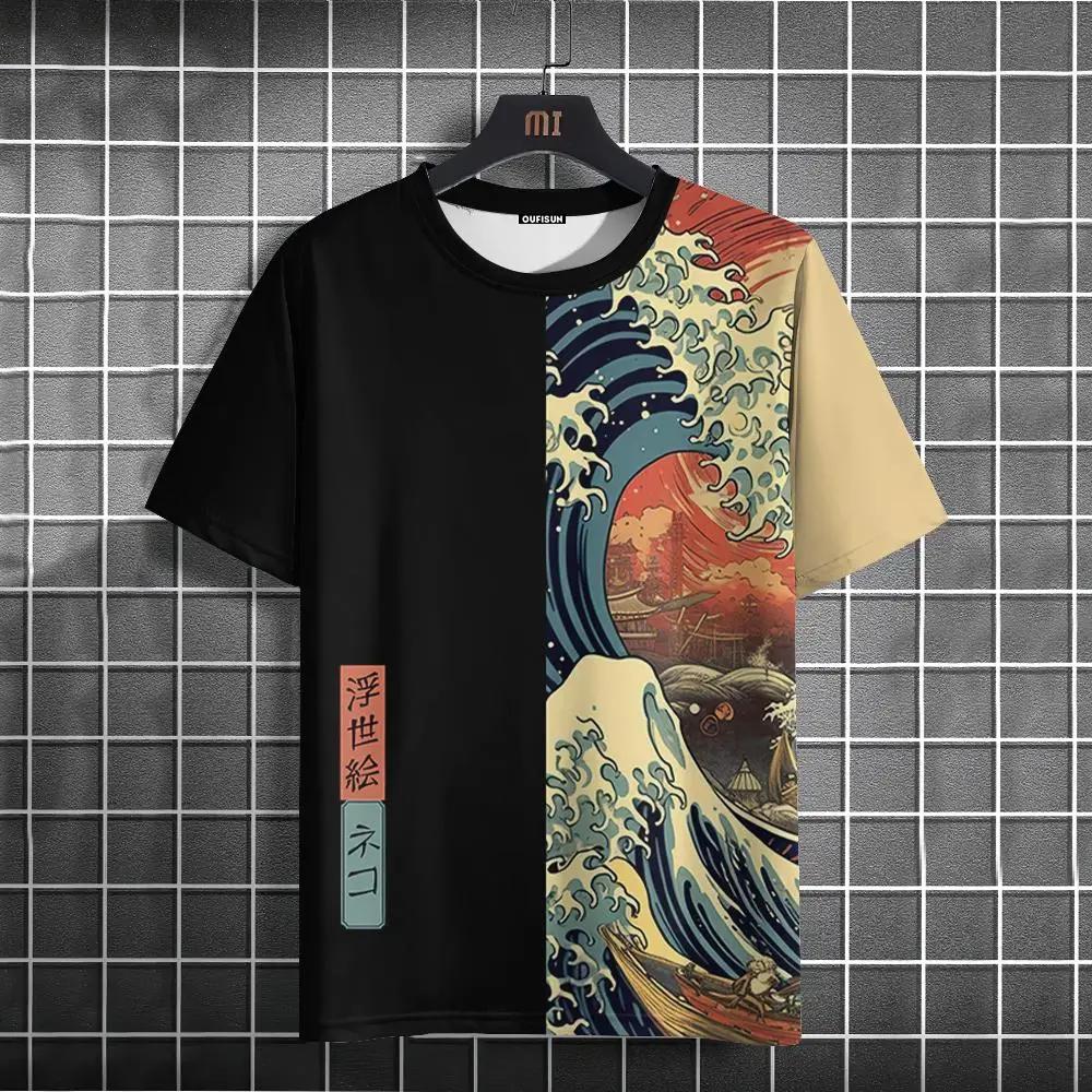New Trend Cartoon Graphic T Shirt Japanese samurai Ninja Cat 3D Printed Funny Tshirts For Men Clothing Fashion Loose O Neck Tops