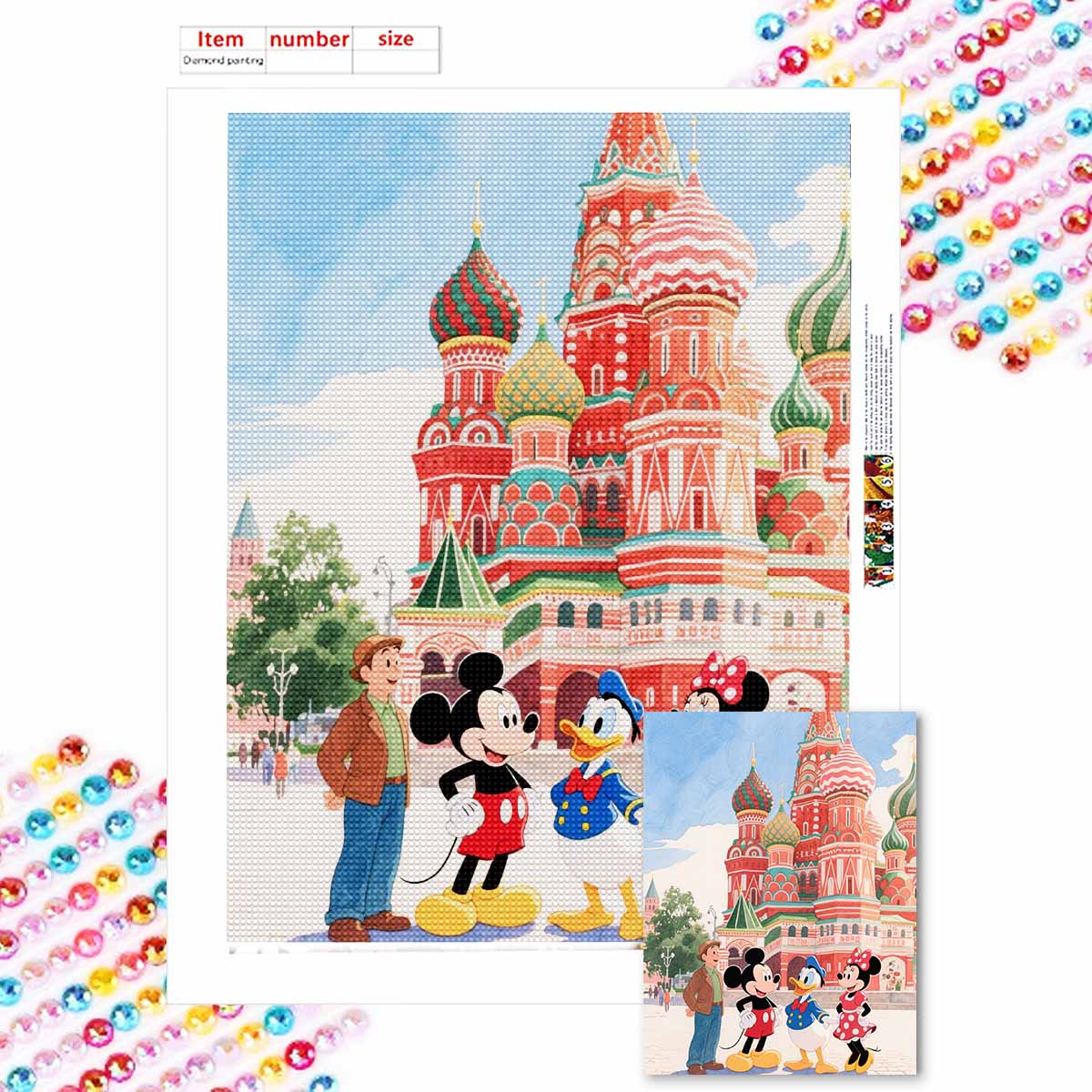 

Алмазная мозаика Красочная алмазная живопись Микки, Минни и Дональд Дак Полная круглая вышивка Мультяшные креативные хобби Настенный декор Round 20x30cm