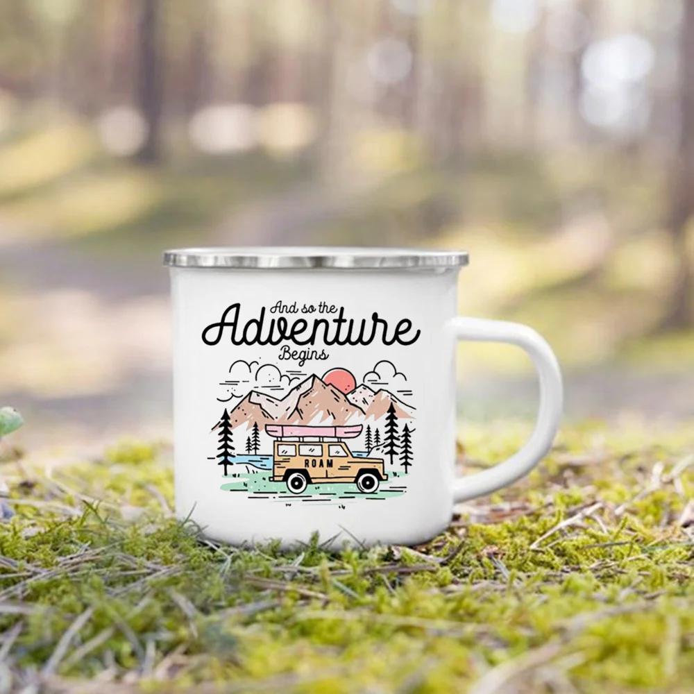 Life Is A Journey Enjoy The Ride Print Camping Mug Adventure Campfire Party Beer Juice Cup Mountain Handle Cups Gifts for Camper