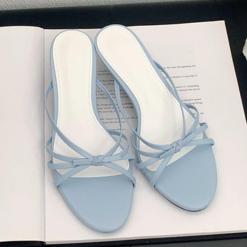 

Fashion Sweet Bow Thin High Heel Slippers Women Summer Sexy Open Toe Narrow Band Slide Sandals Concise Elegant Non-slip Beach Sandals 35 жовтий