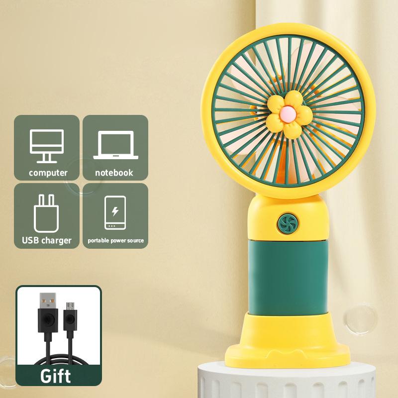 

New Flower Fruit USB Handheld Fan Portable Small Fan Cartoon Cute Student Desktop Handheld Fan Rechargeable Mini Electric Fan зелений