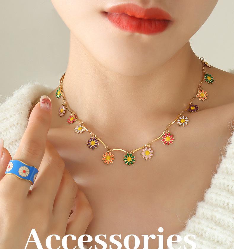 Niche Colorful Floral Drip Oil Pendant Necklace - Personalized Pastoral Autumn/Winter Style Jewelry