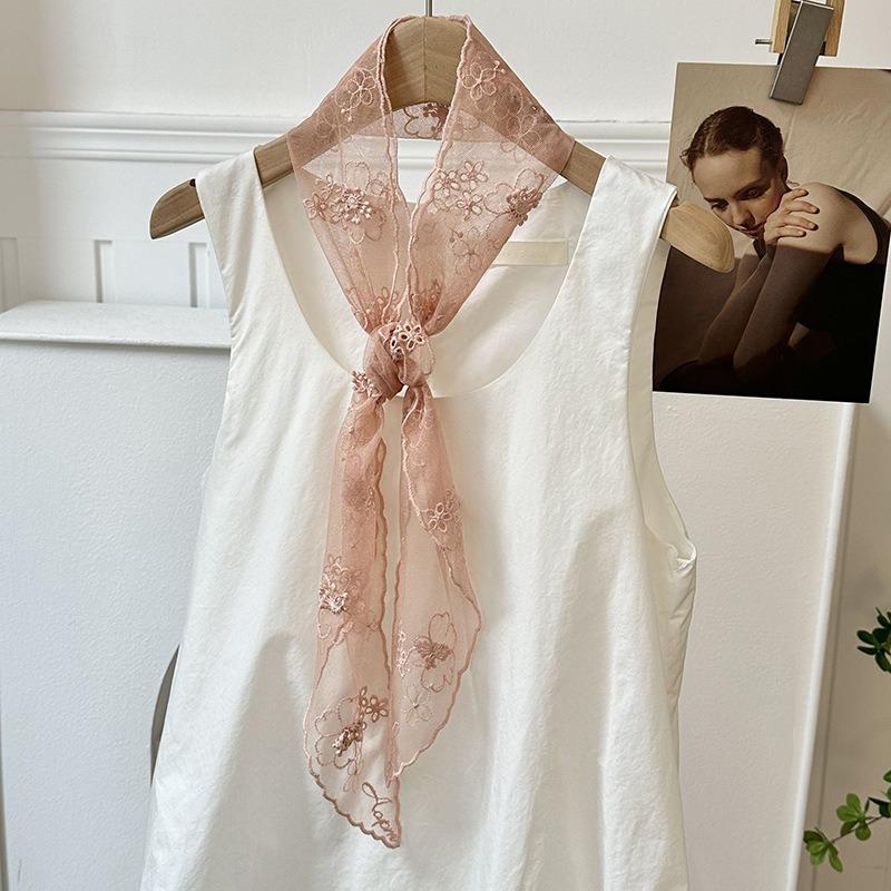 Lace silk scarf high-end three-dimensional relief embroidery embroidery silk scarf versatile neck protection small scarf scarf decorative belt