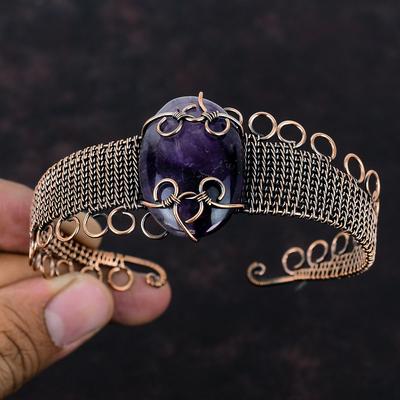 Stern Amethyst Armreif Kupferdraht umwickelt Armspange Verstellbarer Armreif Edelstein Kupferschmuck Handgefertigt Antiker Armreif Geschenk für Sie