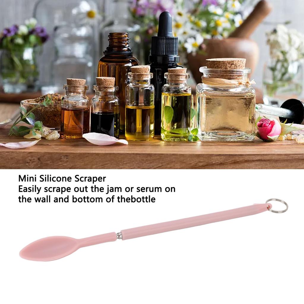 Pink Retractable Silicone Spatula Mini Telescopic Spatula Spoon Reusable Easy to Clean with Hanging Buckle for Cosmetics Lip Gloss