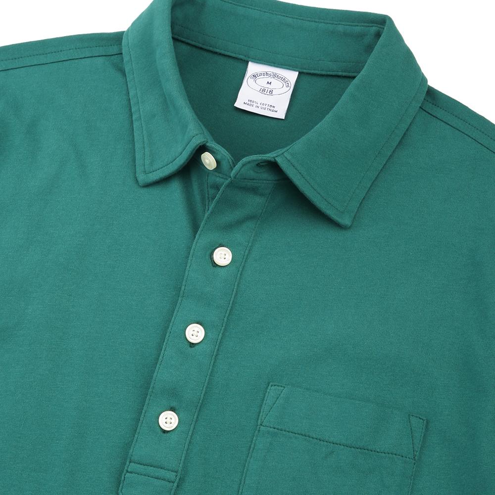 BROOKS BROTHERS Cotton Jersey Solid Pocket Polo Shirt (Green) (Bbntmf9312Iem)