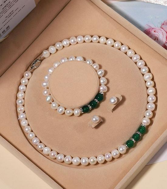 Zhuji Süßwasserperlen-Halskettenset für Damen - Echte Perlen Schlüsselbeinkette - Muttertagsgeschenk