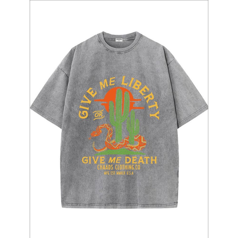 Cactus Snake Sun Vintage Washed Graphic Short Sleeve T-Shirt
