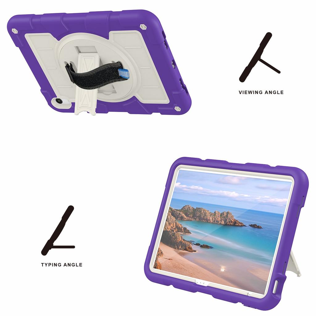 For iPad Air 11 (2025)/(2024) Kickstand Case Rotating Hand Strap PC+TPU Tablet Cover with Shoulder Strap