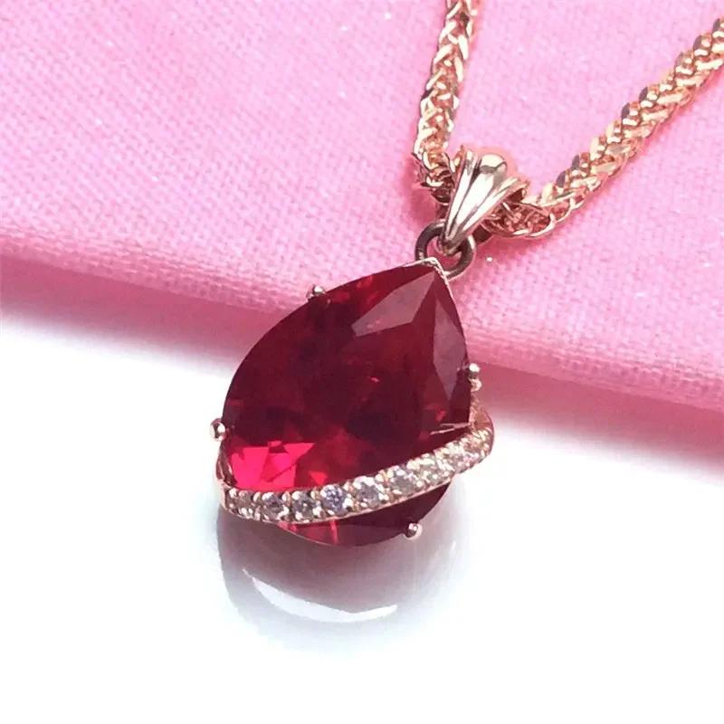 Light luxury Water drop ruby necklaces fashion Copper plated rose gold clavicle chain  for women wedding Zircon