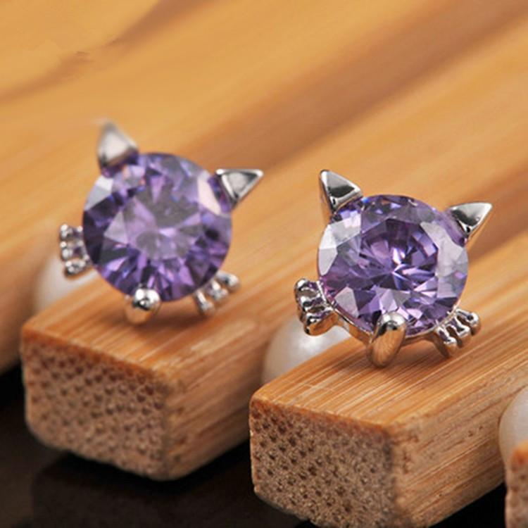Sterling Silver Kitten Earrings Women'S Simple Earrings Design Style Temperament Small Earrings Zircon Earrings
