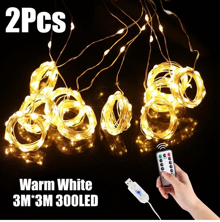 2 Stück 3x3m LED-Vorhang-Lichterkette Weihnachts-Girlande Lichterkette Lichterkette LED-Licht Hochzeits- Heim- Schlafzimmer-Dekoration Beleuchtung