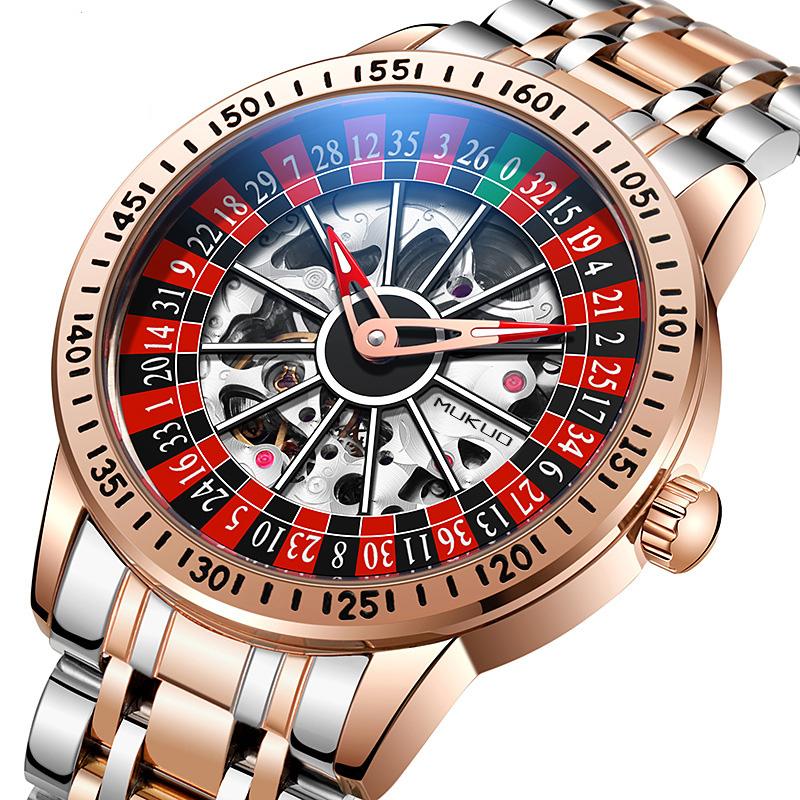 Herren Mechanische Uhr Automatisch Glücksspiel Drehende Scheibe Zifferblatt Armbanduhr Wasserdicht Leuchtende Uhr