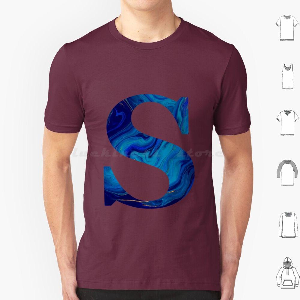 Lettre S Marble Blue T Shirt Big Size 100% Cotton S Funny Cute Meme Trendy Quote Trending Pink Flowers Aesthetic College Quotes