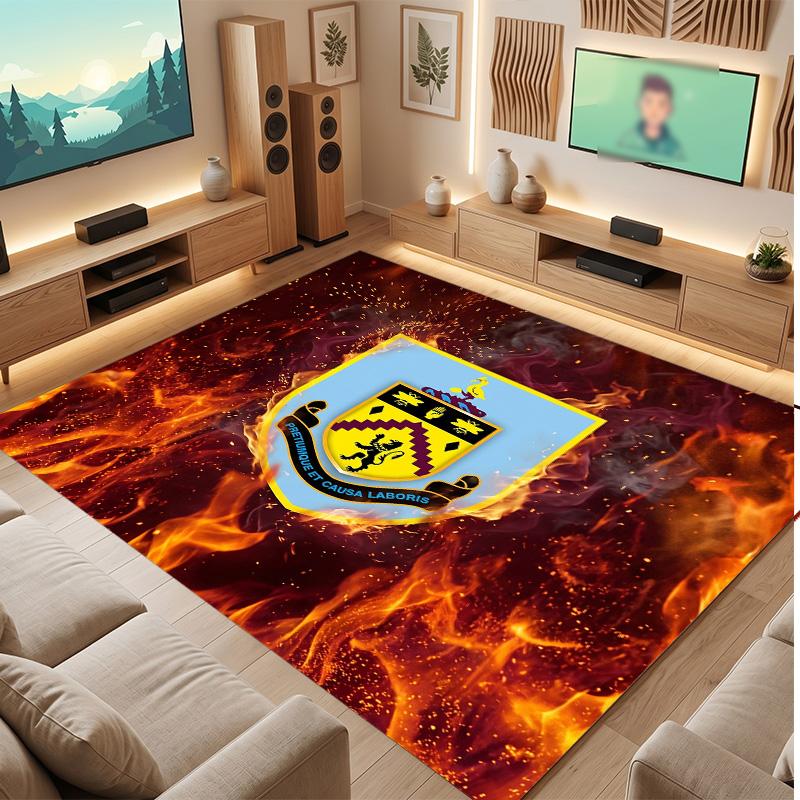 Burnley Football Print Crystal Velvet Rug, Comfortable Water Absorbent Non Slip Indoor Floor Carpet