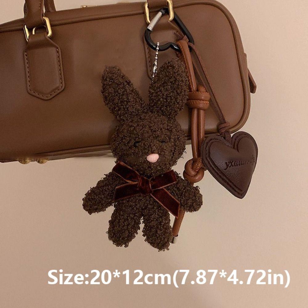 Cute Plush Bunny Keychain Cartoon Doll Kawaii Leather Heart Pendant Bag Charm Couples