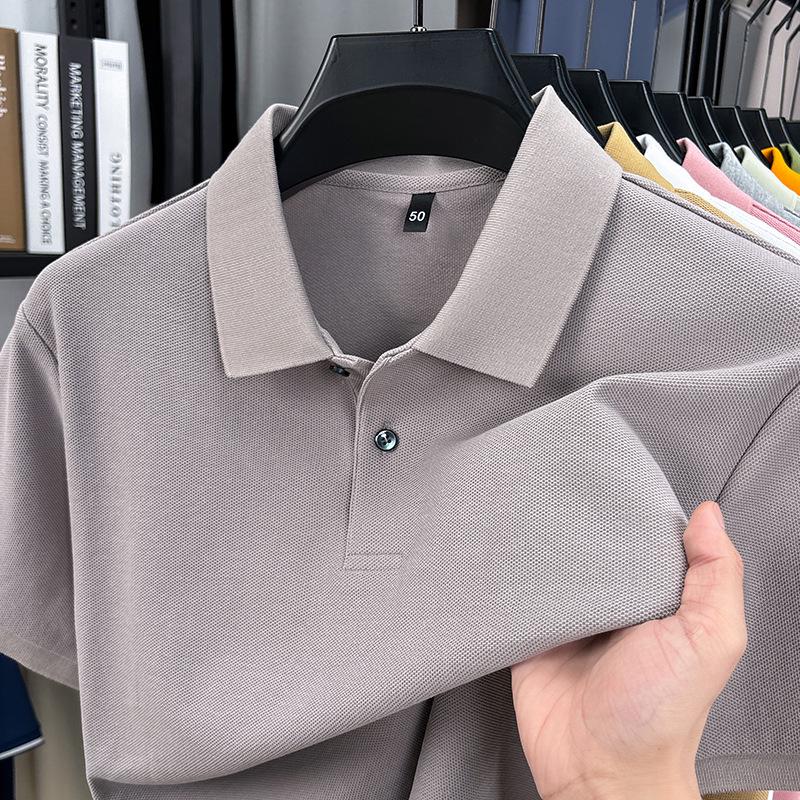 Men's Solid Color 100% Cotton Polo - Short-Sleeve, Summer Casual Lapel Top for Middle Age