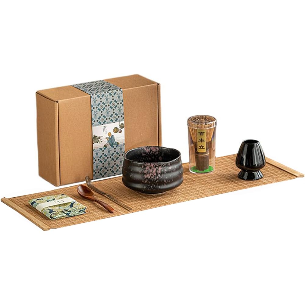 

Matcha 7-Piece Set Tea Ceremony Tools Black Bowl Whisk Holder Scoop Whisk Powdered Matcha