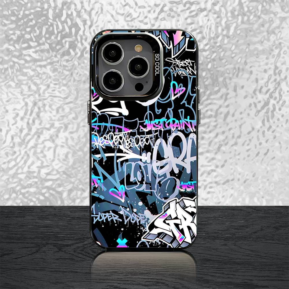 Cool Colorful Graffiti Phone Case For iPhone 16,15,14,13,12,11,Pro,XS,Max,Plus,Mini,SE Black Candy Matte Shockproof Cover
