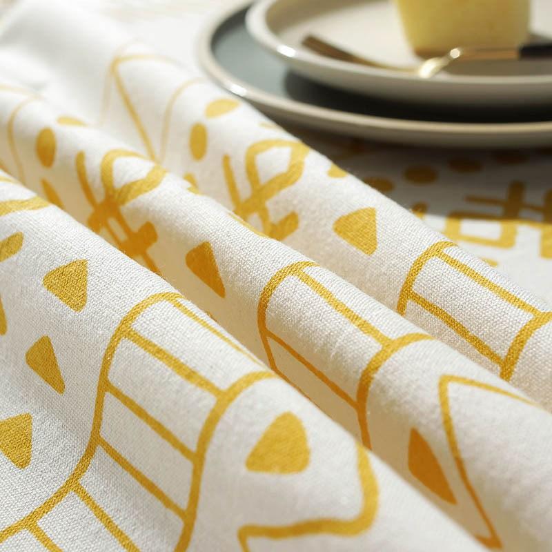 Bohemian Milk White Canvas Geometric Multicolor Printed Rectangular Dining Table Cloth Tassel Tablecloth Birthday Table Decor