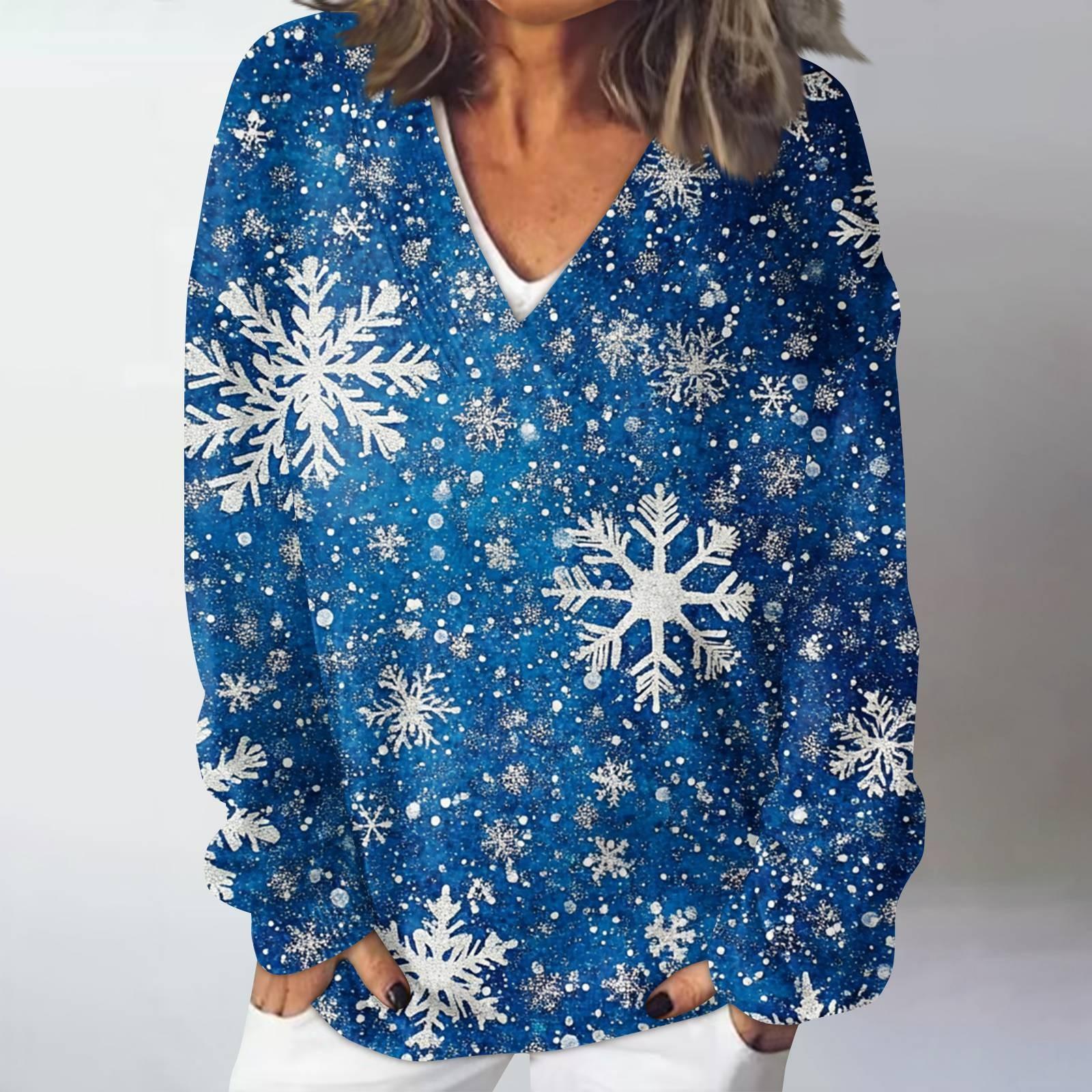 

Женский повседневный, модный, комфортный, атмосферный, напечатанный, с V-образным вырезом и длинными рукавами, свободный свитер-топ XXL синий