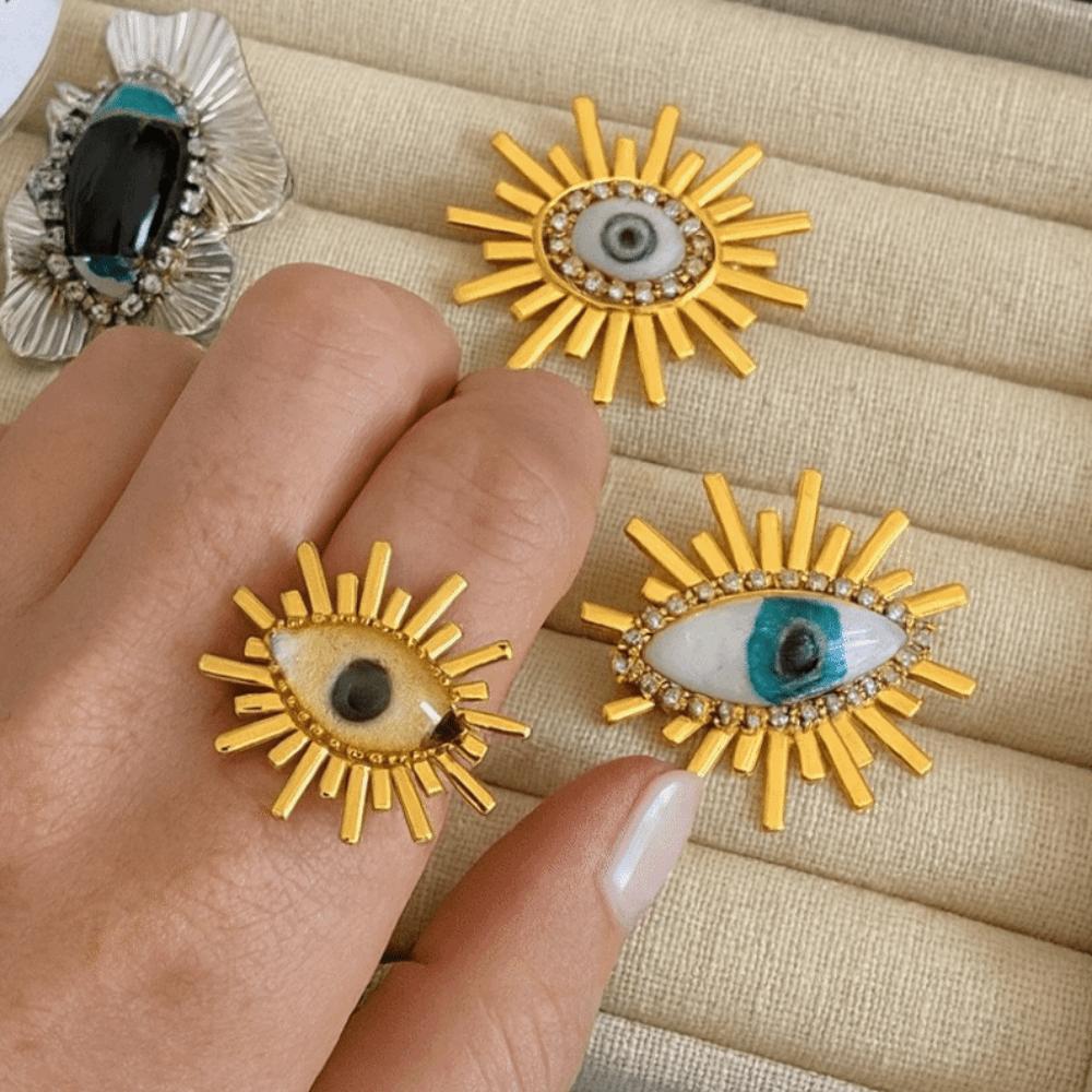 Geometric Exaggerated Ring Blue Eyes Vintage Gold Ring Personality Demon Eye Ring  Gift