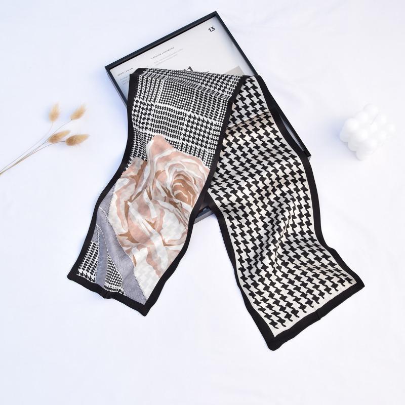 Женский длинный шелковый шарф, премиальный натуральный шелковый платок, легкий осенне-зимний шарф для воротника блейзера и рубашки