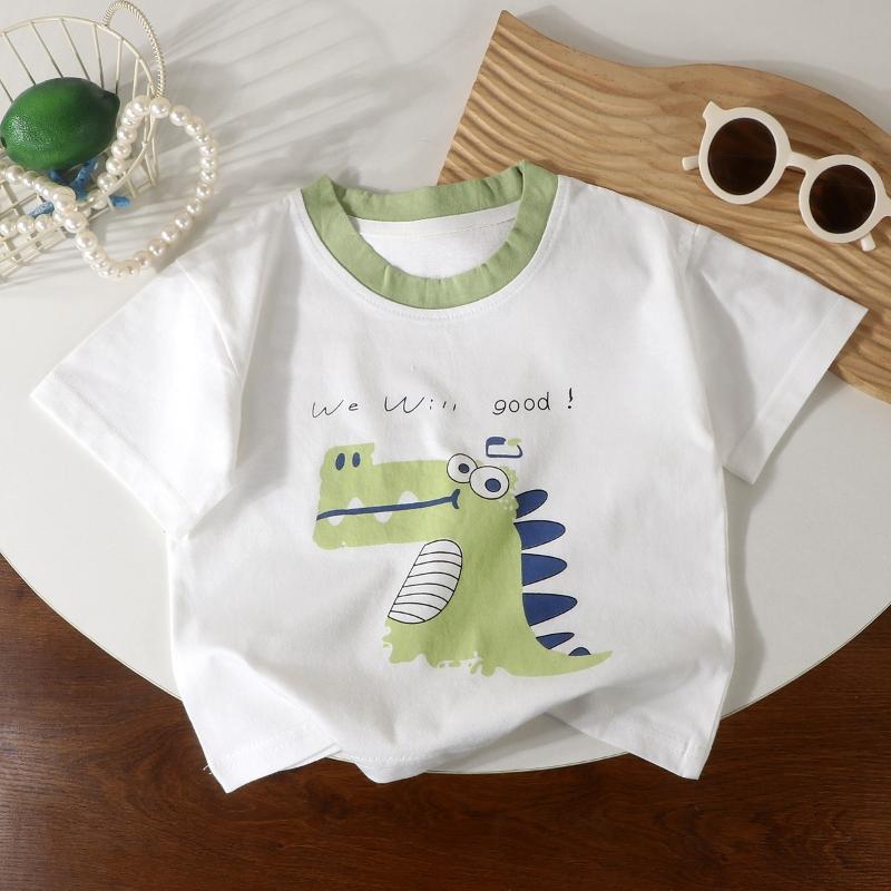 Boys T-shirts Summer Tops for Kids Cartoon Short-sleeve Girls Tees Candy Color Children Shirts Cotton Teenager Clothes