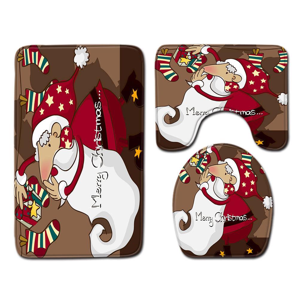 Christmas Bathroom Floor Mat Toilet Three-Piece Set