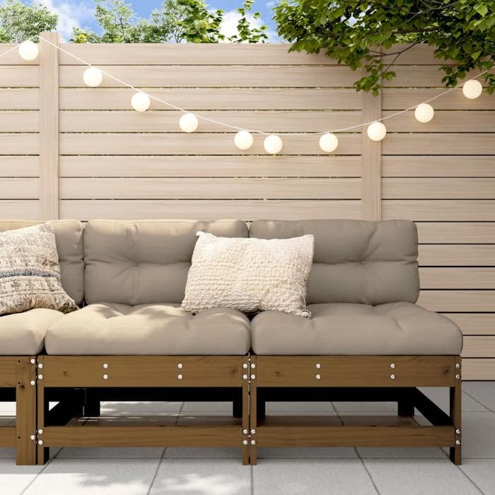 VidaXL Canapés Centraux de Jardin 2 pcs, Sièges avec Dossier, Meubles de Terrasse Patio Arrière-cour Extérieur, Marron Miel 825516