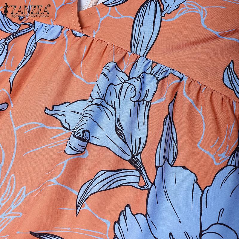 ZANZEA Women Summer V-Neck 3/4 Sleeve Loose Casual Print Dress