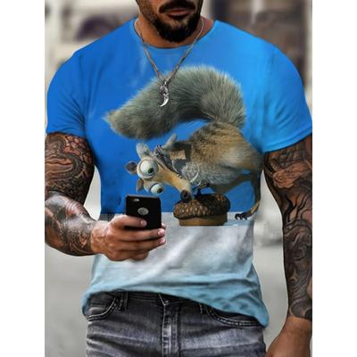 Camiseta con estampado 3D de ardilla para hombre: estilo urbano moderno, elástica y transpirable para el verano: ropa informal cómoda