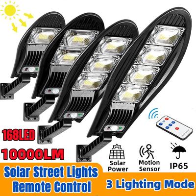 Solar Straßenleuchte Superhell Außen Wasserdicht 168LED Lampe Bewegungssensor 3 Modi Beleuchtung Fernbedienung Für Garten Gard