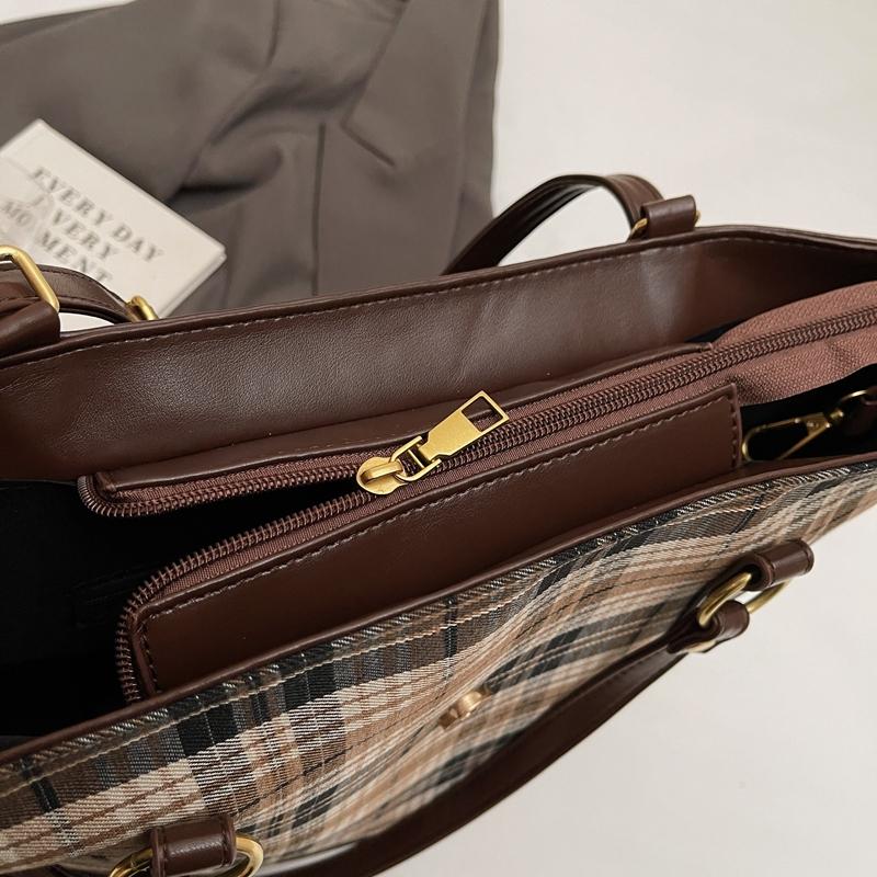 Karierte Umhängetasche mit großer Kapazität für Damen im Vintage-Stil, Einkaufstasche, Rucksack
