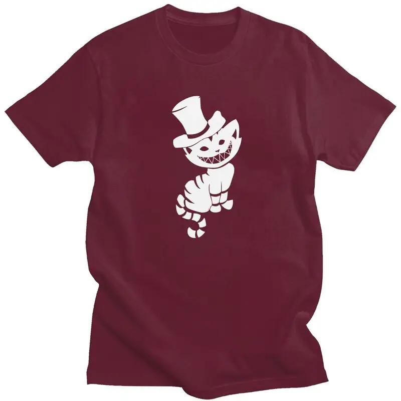 Alice in Wonderland Anime T Shirt Men 100% Cotton Tshirt Graphic Tees Short Sleeved Halloween Cheshire Cat T-shirt Slim Apparel