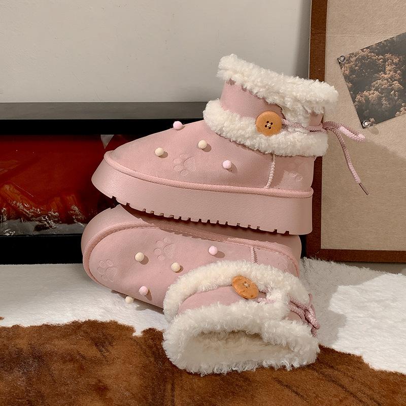 

2025 new velvet thickened warm snow boots women s winter fur integrated casual short boots thick-soled cute cotton shoes 40 рожевий