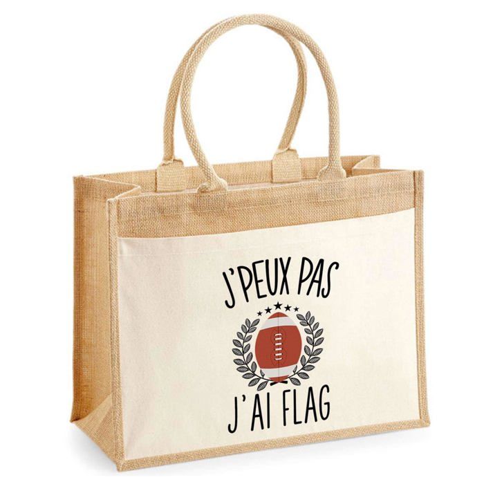 Sac de plage - PLANETEE - Jute avec poche Flag J'peux pas - Coton - Multicolore - 43x33 cm