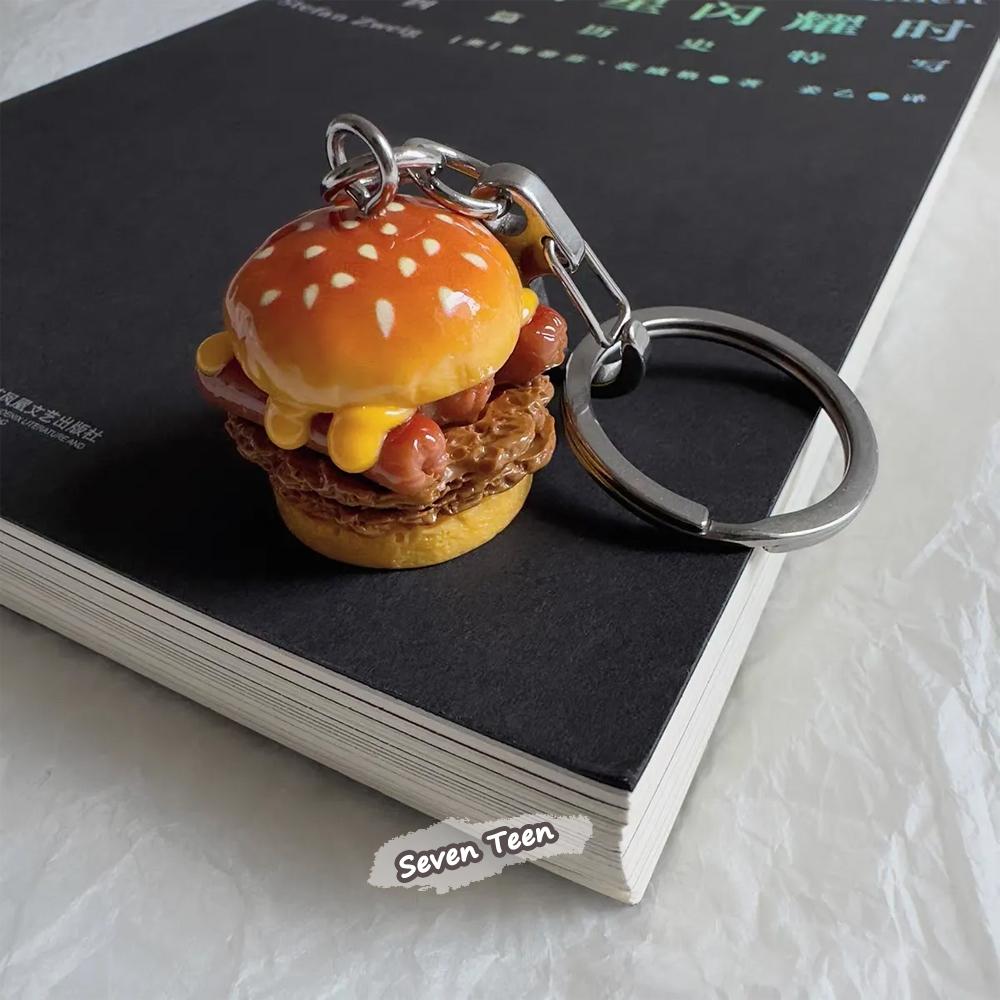 Not Vegetarian! Creative Cheese Hot Dog Double Beef Patty Full Load Burger Pendant Keychain Backpack Ornament For Students