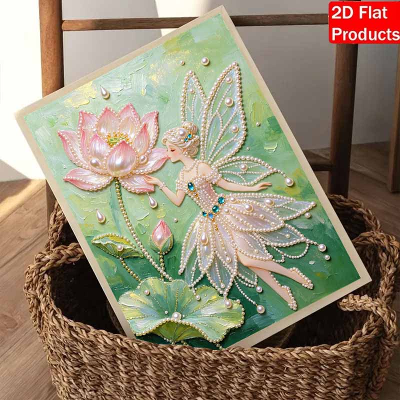 Frameless DIY Pearl Bead Painting Kit Fairy Lotus Pattern Creative Relaxing Craft Canvas Home Decor Adult Gift
