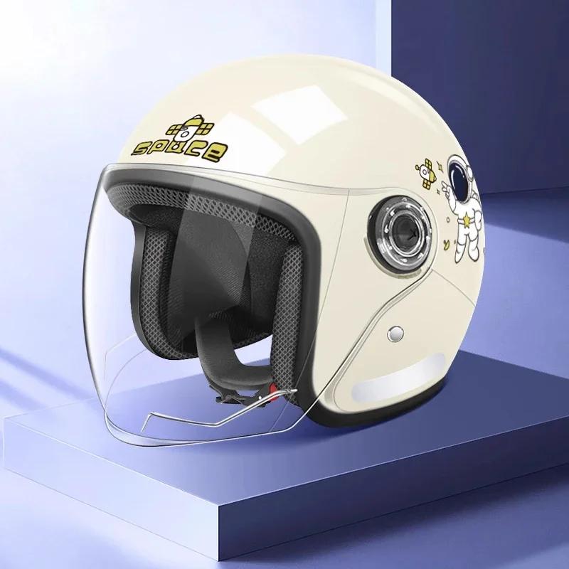 

Мотоциклетный шлем с открытым лицом 2025 года для мужчин и женщин, с двойным козырьком от солнца и защитой лица, легкий скутерный мотоциклетный ретро-шлем 3/4 белый